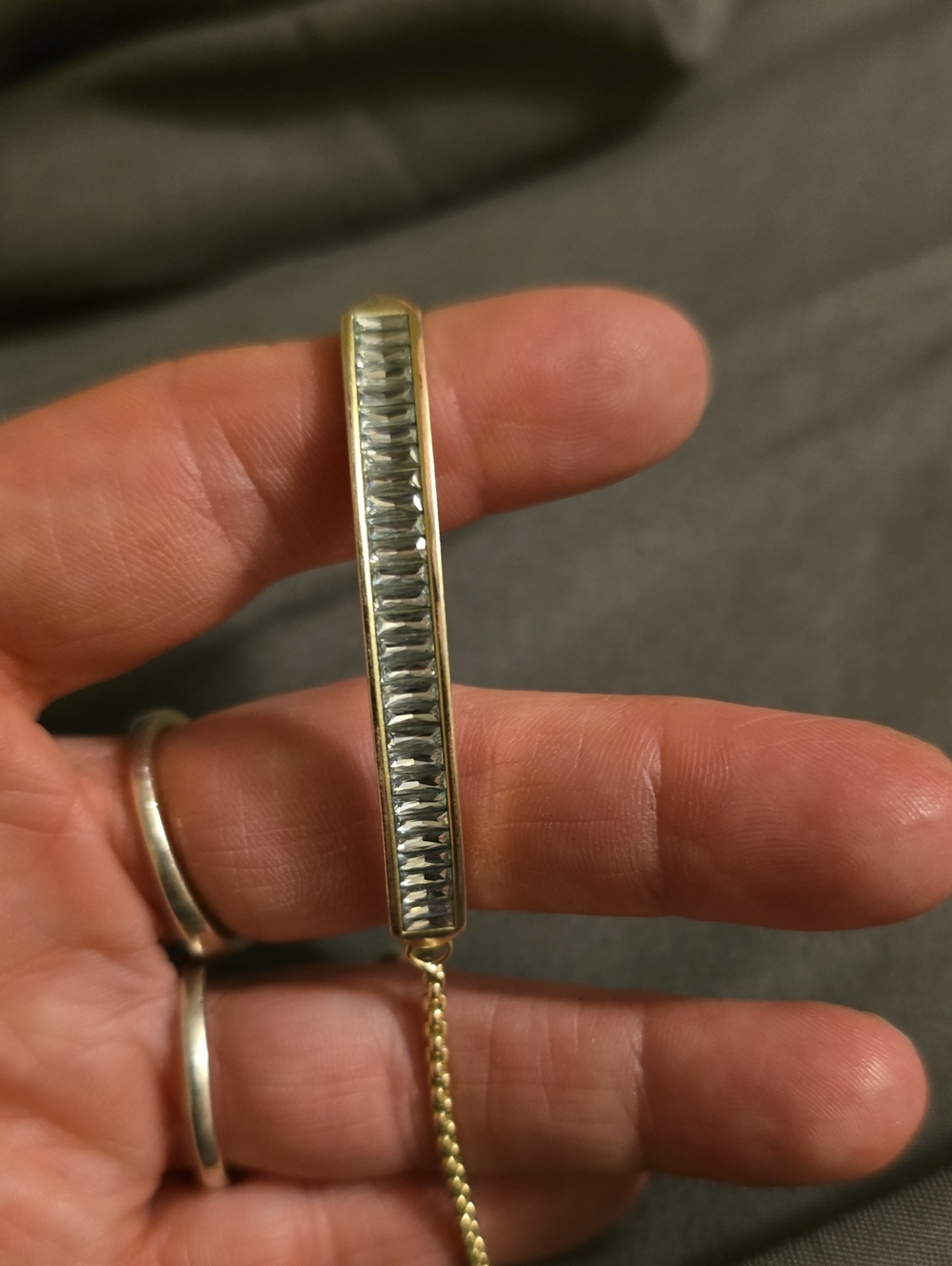 Gold Bar Pendant Necklace with Grey Stone Inlay